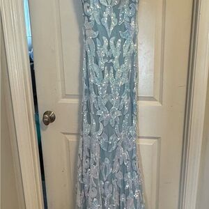 Shimmering Sherri Hill Blue Dress with Silver Accents